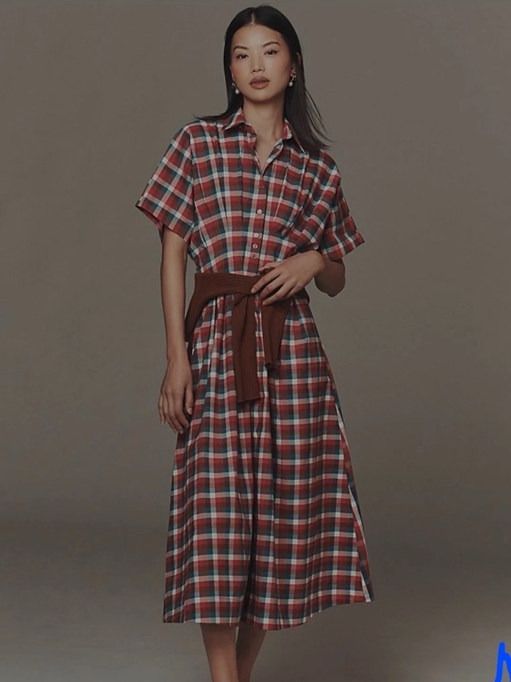 Anthropologie / Exquise Dominique Tobie Shirt Dress in Raspberry Gingham Large